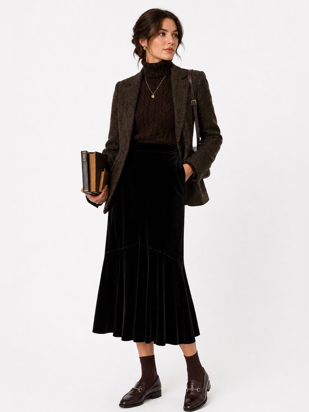 Ralph Lauren Black Velvet Y2K‎ Long Skirt Size 10 Classic Old Money Trumpet - Picture 2 of 11
